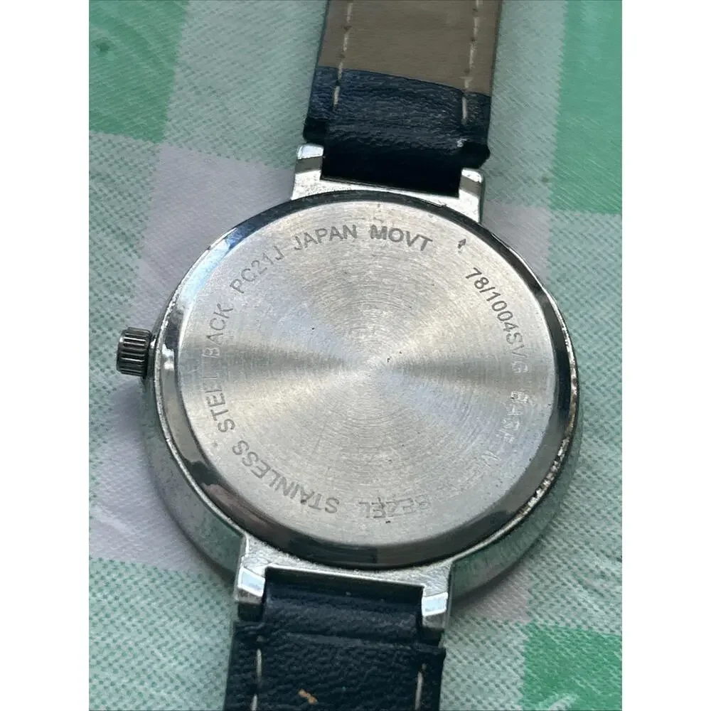 Silver Tone Black Dial Vegan Leather Women’s Quartz Watch